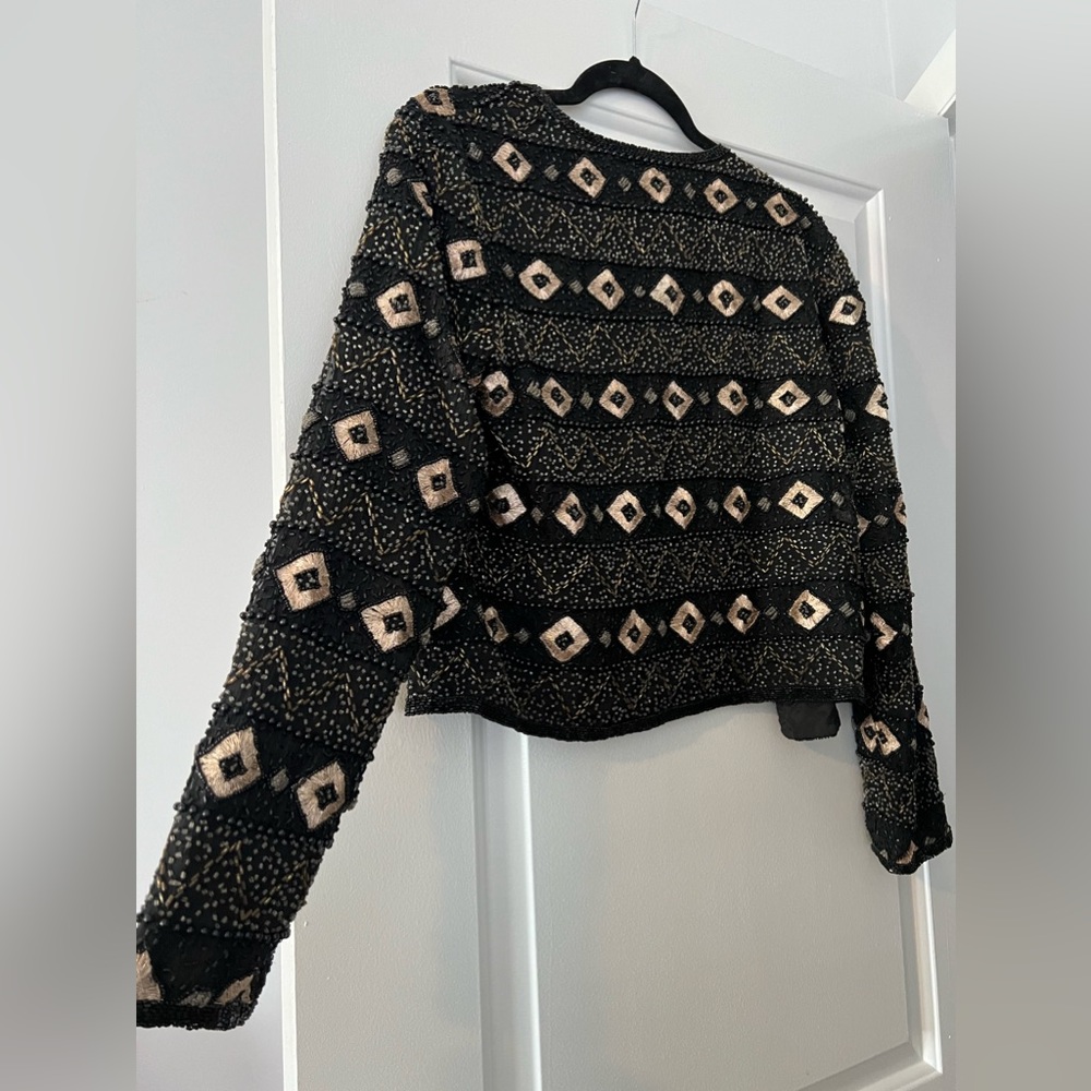 Vintage Adrianna Papell Geometric Beaded Silk Jacket - Picture 8 of 10